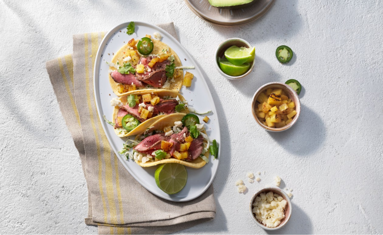 Featured image for “Steak Tacos with Lime Cilantro Slaw and Grilled Pineapple”