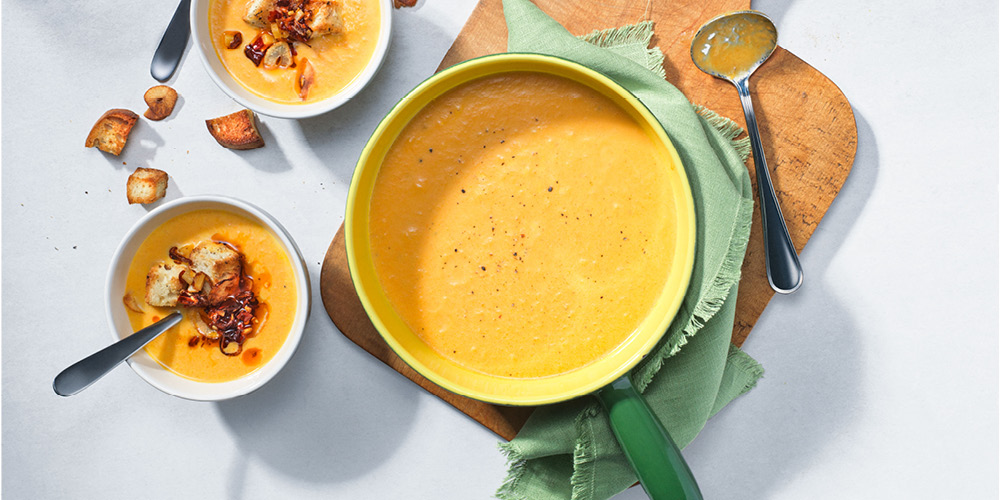 Wesson Fall Recipes - Roasted Carrot and Ginger Soup with Chili Crisp