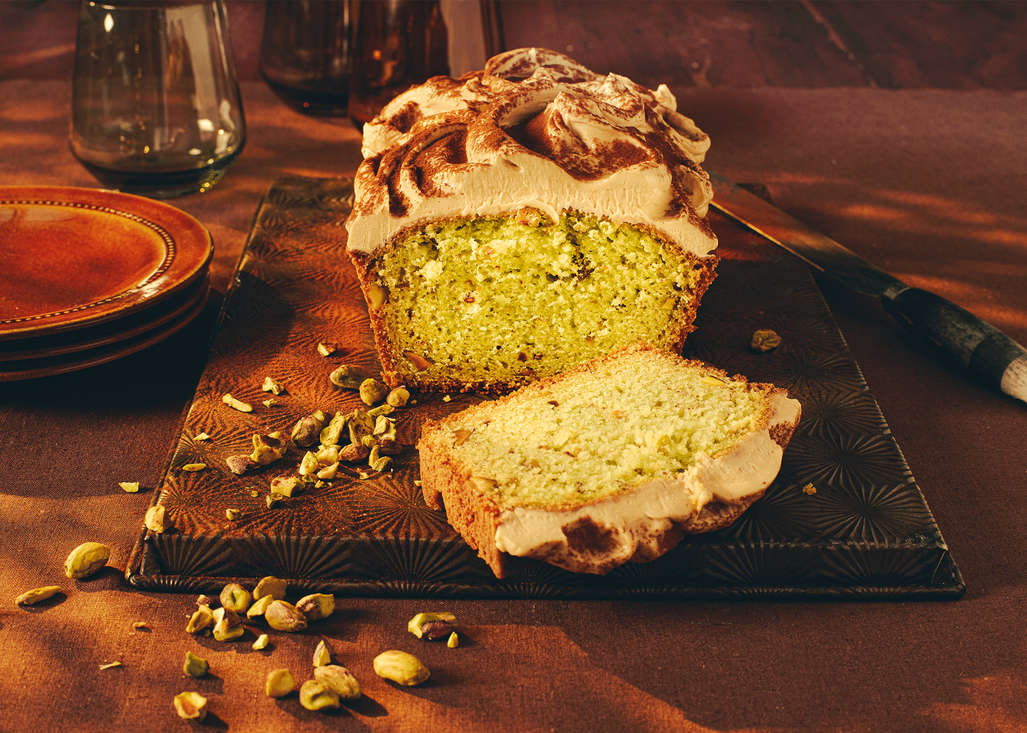 Featured image for “Café Pistachio Tiramisu Loaf”
